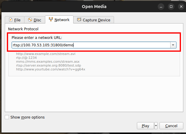 VLC testing fake camera RTSP stream